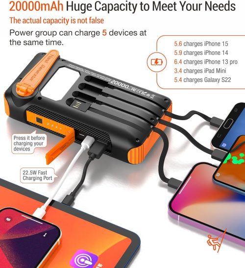 Solar Power Bank Bank Fast Charge Portable Charger, SOS Strobe Strong Flashlights,Outdoor,waterproof - Image 2