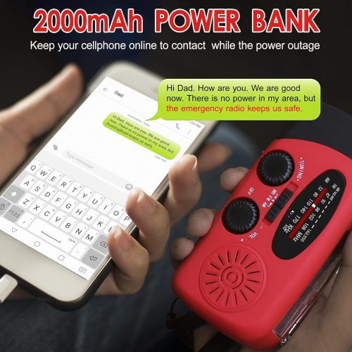 Emergency Hand Crank Radio with LED Flashlight Portable Solar Power Bank Phone Charger, USB Charged & Solar Power for Camping, Outdoor - Image 3