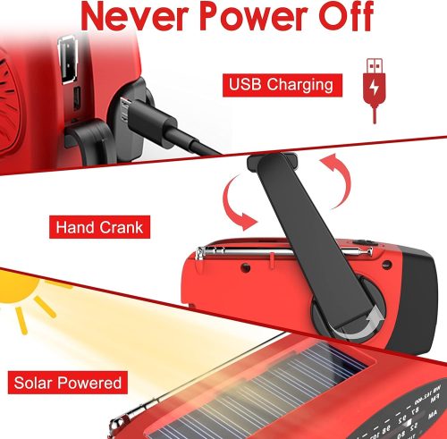 Emergency Hand Crank Radio with LED Flashlight Portable Solar Power Bank Phone Charger, USB Charged & Solar Power for Camping, Outdoor - Image 4