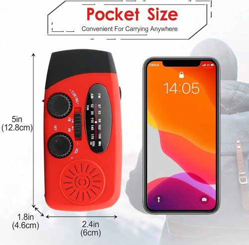 Emergency Hand Crank Radio with LED Flashlight Portable Solar Power Bank Phone Charger, USB Charged & Solar Power for Camping, Outdoor - Image 5